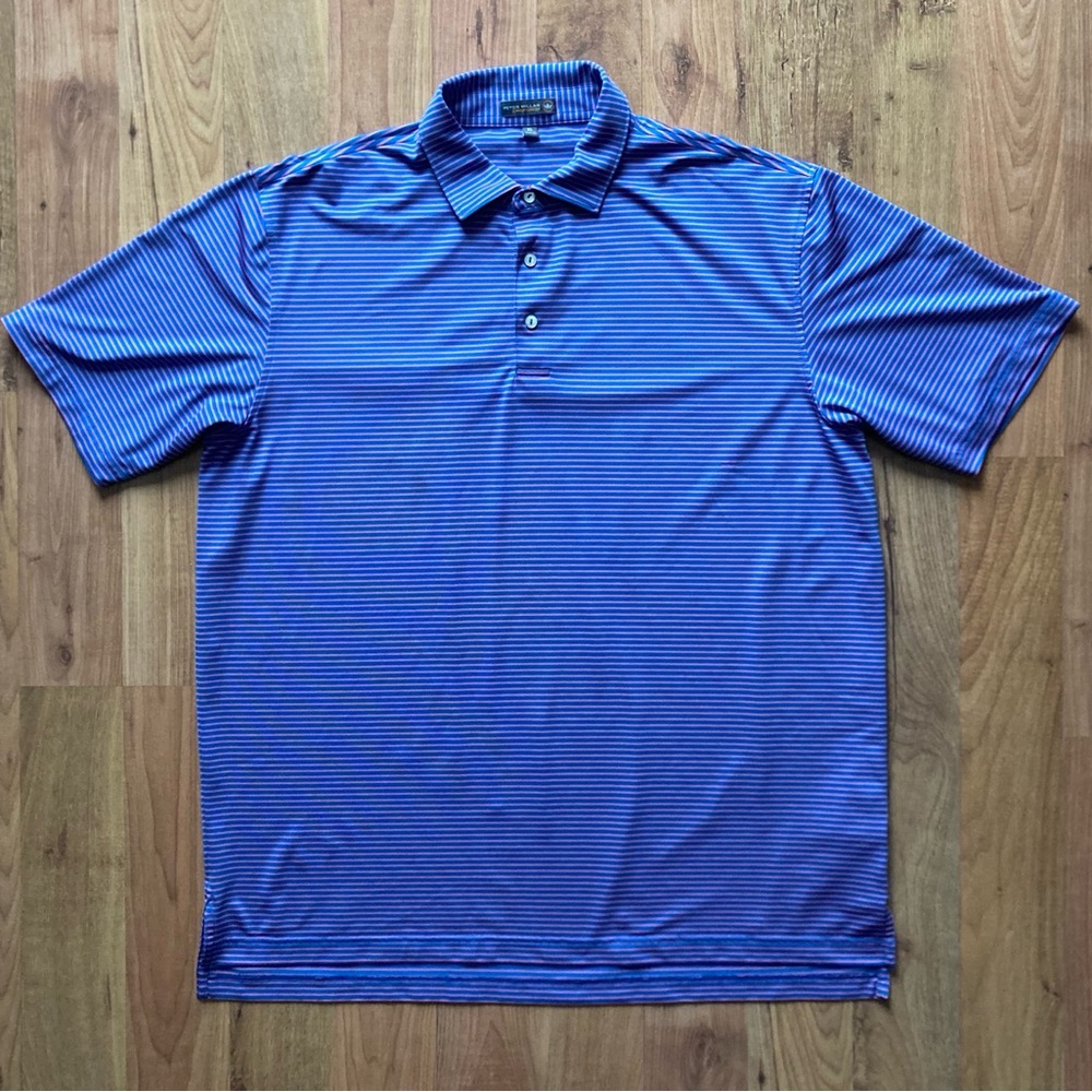 Peter Millar Summer Comfort Mens XL Blue Pink Striped Short Sleeve Polo Shirt